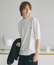 胸刺繍ロゴ半袖Tシャツ無地/ボーダー裾ドローコード