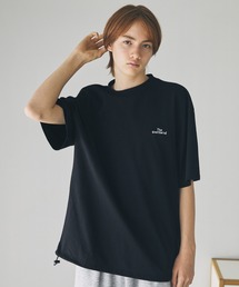 胸刺繍ロゴ半袖Tシャツ無地/ボーダー裾ドローコード