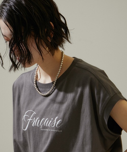 SALON adam et rope'(サロン アダム エ ロペ)の「【WEB限定】FracoiseロゴプリントフレンチスリーブTシャツ(Tシャツ/カットソー・レディース・オフホワイト/チャコールグレー・FREE)」の22枚目の写真