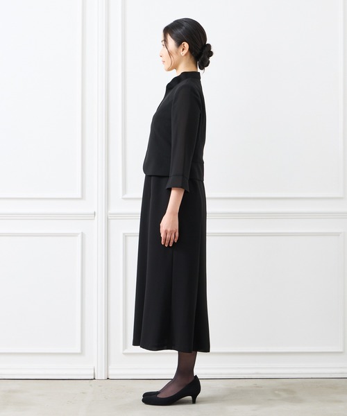 夏用喪服・礼服】フリルネックジャケットデザイン前開きロング 夏用喪服・礼服】フリルネックジャケットデザイン前開きロング