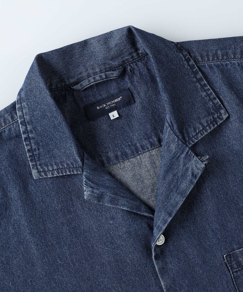 BACK NUMBER（バックナンバー）の「BACK NUMBER(バックナンバー)デニムオープンカラー半袖シャツ（シャツ/ブラウス・メンズ・ブラック/ライトインディゴブルー・L/XL/M）」の4枚目の写真