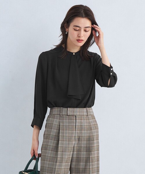 green label relaxing（グリーンレーベルリラクシング）の「フリルタイ 7分袖 ブラウス（シャツ/ブラウス・レディース・ホワイト/ネイビー/その他1・FREE）」の3枚目の写真