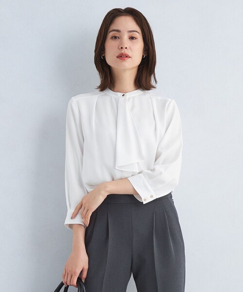 green label relaxing（グリーンレーベルリラクシング）の「フリルタイ 7分袖 ブラウス（シャツ/ブラウス・レディース・ホワイト/ネイビー/その他1・FREE）」の2枚目の写真