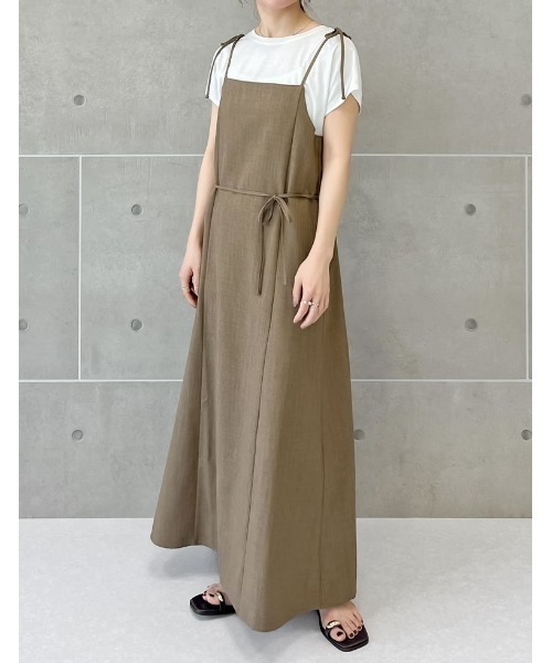 セール】[低身長サイズ有]リネンライク2WAYキャミワンピース