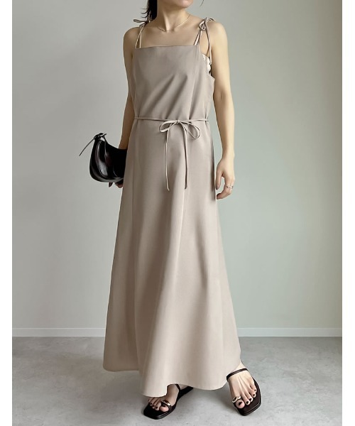 セール】[低身長サイズ有]リネンライク2WAYキャミワンピース