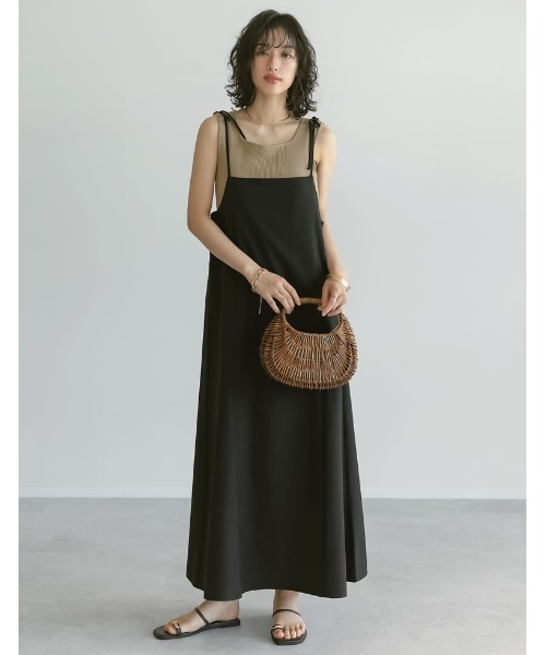 セール】[低身長サイズ有]リネンライク2WAYキャミワンピース