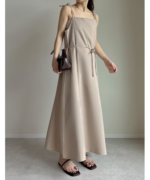 セール】[低身長サイズ有]リネンライク2WAYキャミワンピース