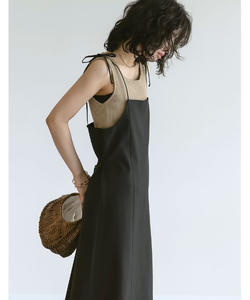 セール】[低身長サイズ有]リネンライク2WAYキャミワンピース