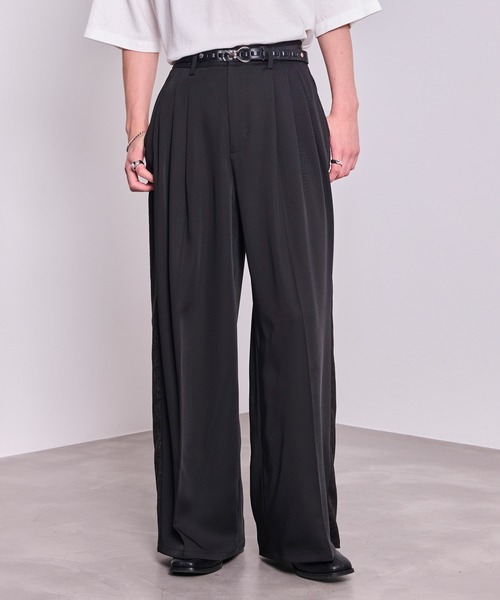 JUNRED（ジュンレッド）の「ジャガードライン3タックワイドトラックパンツ（スラックス・メンズ・ブラック/チャコールグレー・L/M/S）」の3枚目の写真