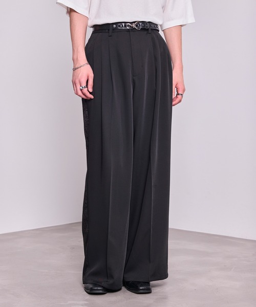 JUNRED（ジュンレッド）の「ジャガードライン3タックワイドトラックパンツ（スラックス・メンズ・ブラック/チャコールグレー・L/M/S）」の4枚目の写真