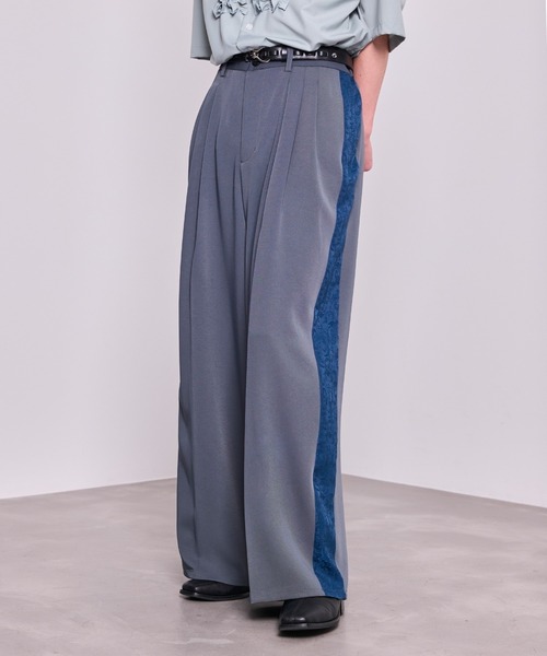 JUNRED（ジュンレッド）の「ジャガードライン3タックワイドトラックパンツ（スラックス・メンズ・ブラック/チャコールグレー・L/M/S）」の9枚目の写真