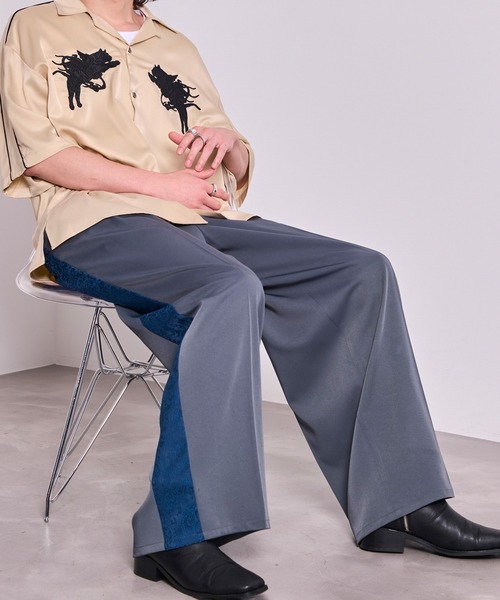 JUNRED（ジュンレッド）の「ジャガードライン3タックワイドトラックパンツ（スラックス・メンズ・ブラック/チャコールグレー・L/M/S）」の10枚目の写真