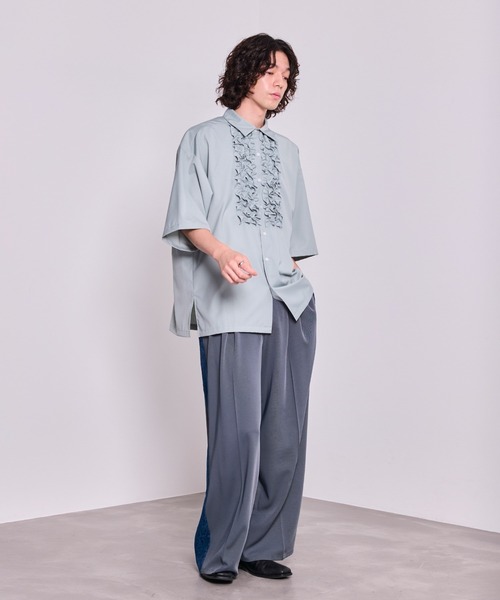 JUNRED（ジュンレッド）の「ジャガードライン3タックワイドトラックパンツ（スラックス・メンズ・ブラック/チャコールグレー・L/M/S）」の14枚目の写真