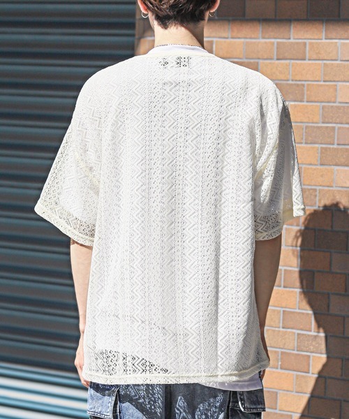 LUXSTYLE(ラグスタイル)の「ネックレス付きレース半袖Tシャツ(Tシャツ/カットソー・メンズ・ブラック/アイボリー・M/L)」の3枚目の写真