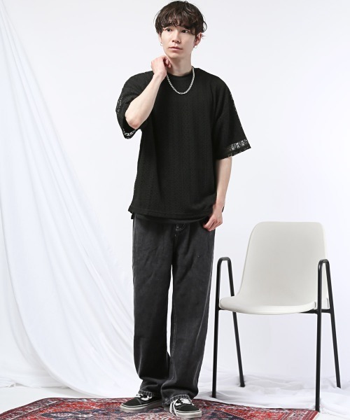LUXSTYLE(ラグスタイル)の「ネックレス付きレース半袖Tシャツ(Tシャツ/カットソー・メンズ・ブラック/アイボリー・M/L)」の7枚目の写真