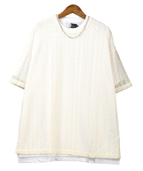 LUXSTYLE(ラグスタイル)の「ネックレス付きレース半袖Tシャツ(Tシャツ/カットソー・メンズ・ブラック/アイボリー・M/L)」の8枚目の写真