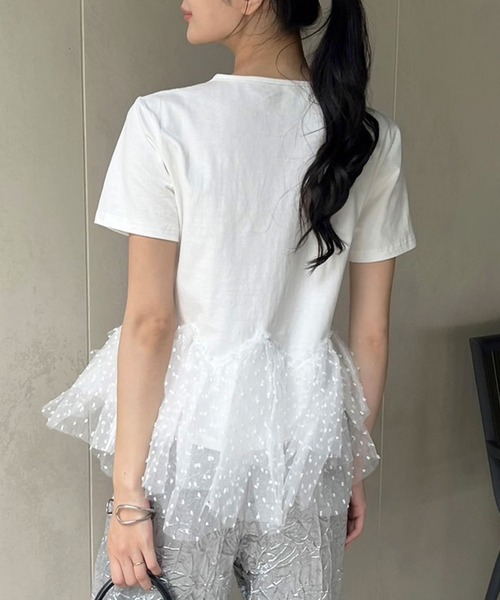 Jewelobe(ジュエローブ)の「ドットオーガンジーボリュームぺプラムTシャツ(Tシャツ/カットソー・レディース・ホワイト/ブラック・FREE)」の2枚目の写真