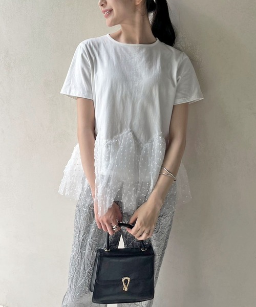 Jewelobe(ジュエローブ)の「ドットオーガンジーボリュームぺプラムTシャツ(Tシャツ/カットソー・レディース・ホワイト/ブラック・FREE)」の7枚目の写真