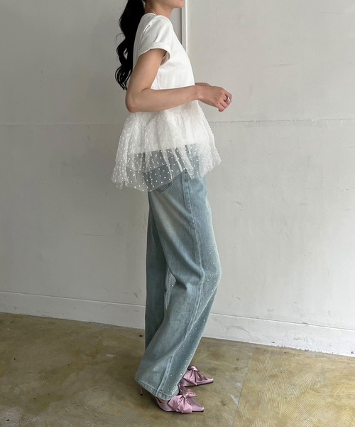 Jewelobe(ジュエローブ)の「ドットオーガンジーボリュームぺプラムTシャツ(Tシャツ/カットソー・レディース・ホワイト/ブラック・FREE)」の12枚目の写真