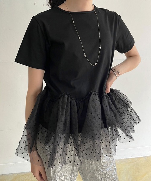 Jewelobe(ジュエローブ)の「ドットオーガンジーボリュームぺプラムTシャツ(Tシャツ/カットソー・レディース・ホワイト/ブラック・FREE)」の18枚目の写真
