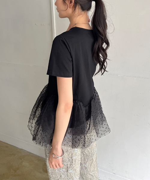 Jewelobe(ジュエローブ)の「ドットオーガンジーボリュームぺプラムTシャツ(Tシャツ/カットソー・レディース・ホワイト/ブラック・FREE)」の19枚目の写真