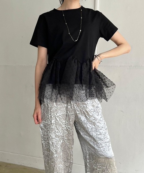 Jewelobe(ジュエローブ)の「ドットオーガンジーボリュームぺプラムTシャツ(Tシャツ/カットソー・レディース・ホワイト/ブラック・FREE)」の20枚目の写真