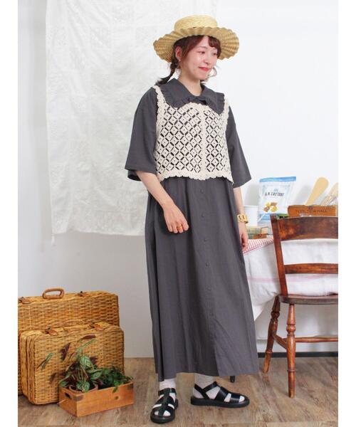 Samansa Mos2（サマンサ モスモス）の「◎ビッグ襟ワンピース（ワンピース・レディース・チャコールグレー/サックスブルー/ベージュ・F）」の2枚目の写真