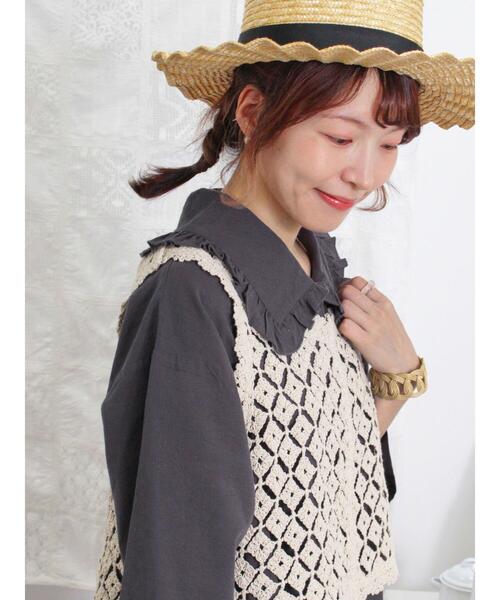 Samansa Mos2（サマンサ モスモス）の「◎ビッグ襟ワンピース（ワンピース・レディース・チャコールグレー/サックスブルー/ベージュ・F）」の4枚目の写真