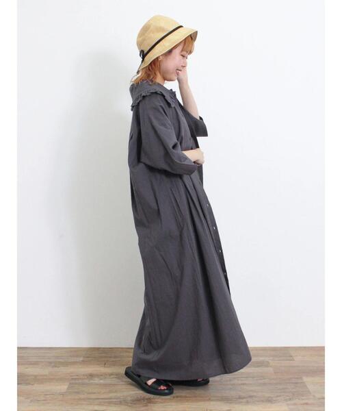 Samansa Mos2（サマンサ モスモス）の「◎ビッグ襟ワンピース（ワンピース・レディース・チャコールグレー/サックスブルー/ベージュ・F）」の9枚目の写真
