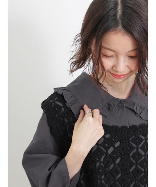 Samansa Mos2（サマンサ モスモス）の「◎ビッグ襟ワンピース（ワンピース・レディース・チャコールグレー/サックスブルー/ベージュ・F）」の11枚目の写真