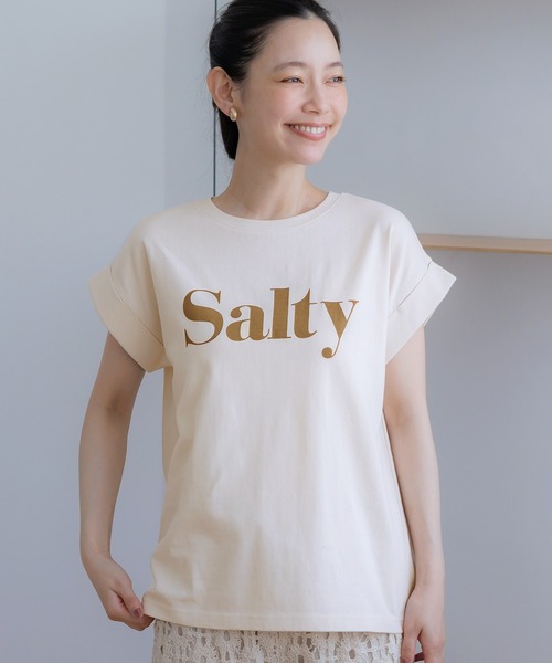 coca(coca)(コカ)の「フレンチスリーブロゴTシャツ(Tシャツ/カットソー・レディース・ホワイト/ライトグリーン/ブラウン/アイボリー/チャコール/オートミール・ONE SIZE)」の2枚目の写真