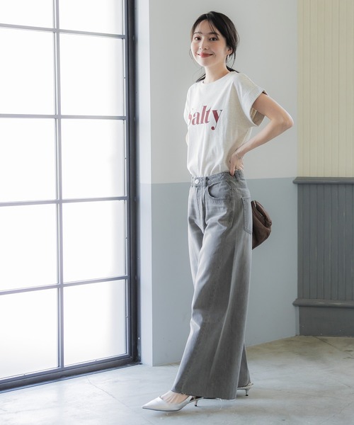 coca(coca)(コカ)の「フレンチスリーブロゴTシャツ(Tシャツ/カットソー・レディース・ホワイト/ライトグリーン/ブラウン/アイボリー/チャコール/オートミール・ONE SIZE)」の8枚目の写真