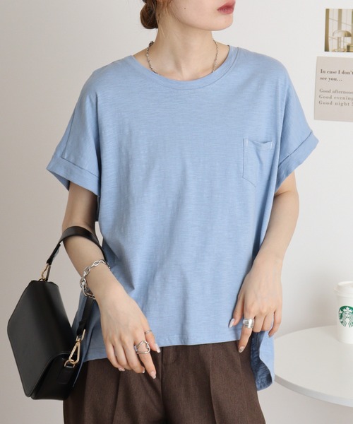 atONE(アットワン)の「オーバーサイズポケット付きUネックTee(Tシャツ/カットソー・レディース・ピンク系その他3/ブルー系その他/ネイビー/モカ/オフホワイト/パープル系その他/パープル系その他2/ブルー系その他2/カーキ/ブラック/ベージュ・L/M)」の7枚目の写真