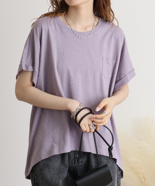 atONE(アットワン)の「オーバーサイズポケット付きUネックTee(Tシャツ/カットソー・レディース・ピンク系その他3/ブルー系その他/ネイビー/モカ/オフホワイト/パープル系その他/パープル系その他2/ブルー系その他2/カーキ/ブラック/ベージュ・L/M)」の9枚目の写真