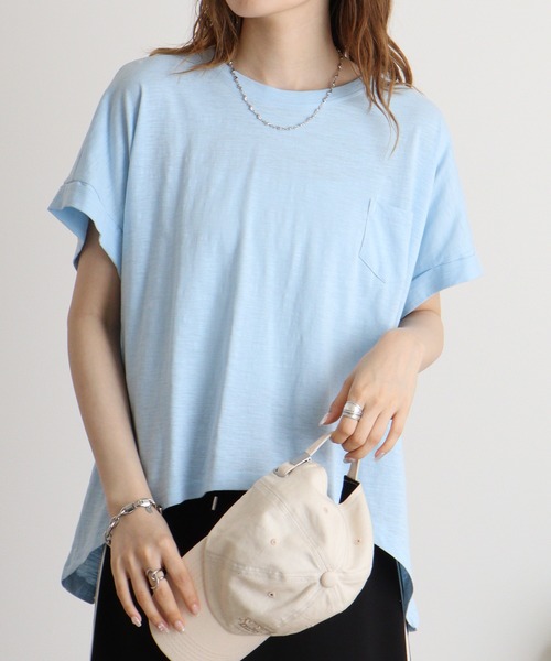 atONE(アットワン)の「オーバーサイズポケット付きUネックTee(Tシャツ/カットソー・レディース・ピンク系その他3/ブルー系その他/ネイビー/モカ/オフホワイト/パープル系その他/パープル系その他2/ブルー系その他2/カーキ/ブラック/ベージュ・L/M)」の8枚目の写真