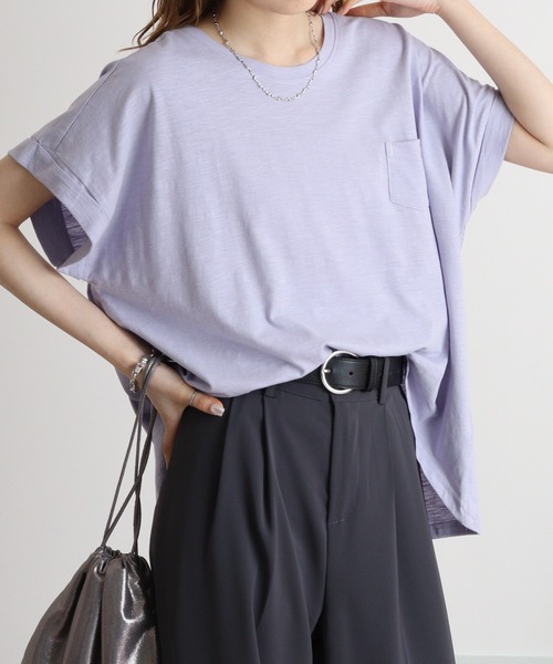 atONE(アットワン)の「オーバーサイズポケット付きUネックTee(Tシャツ/カットソー・レディース・ピンク系その他3/ブルー系その他/ネイビー/モカ/オフホワイト/パープル系その他/パープル系その他2/ブルー系その他2/カーキ/ブラック/ベージュ・L/M)」の10枚目の写真