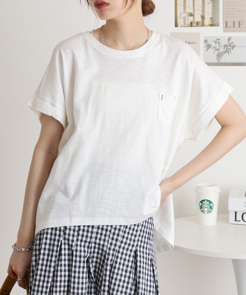 atONE(アットワン)の「オーバーサイズポケット付きUネックTee(Tシャツ/カットソー・レディース・ピンク系その他3/ブルー系その他/ネイビー/モカ/オフホワイト/パープル系その他/パープル系その他2/ブルー系その他2/カーキ/ブラック/ベージュ・L/M)」の15枚目の写真