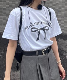 ブラックリボンデザイン半袖Tシャツ