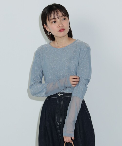 BEAMS HEART（ビームスハート）の「【WEB限定】チュールドッキング ラメ プルオーバー（Tシャツ/カットソー・レディース・サックスブルー/ブラック・FREE）」の17枚目の写真