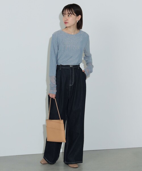 BEAMS HEART（ビームスハート）の「【WEB限定】チュールドッキング ラメ プルオーバー（Tシャツ/カットソー・レディース・サックスブルー/ブラック・FREE）」の3枚目の写真