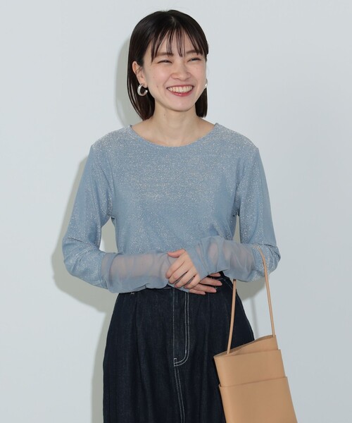 BEAMS HEART（ビームスハート）の「【WEB限定】チュールドッキング ラメ プルオーバー（Tシャツ/カットソー・レディース・サックスブルー/ブラック・FREE）」の5枚目の写真