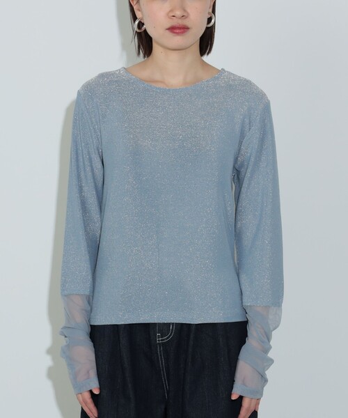 BEAMS HEART（ビームスハート）の「【WEB限定】チュールドッキング ラメ プルオーバー（Tシャツ/カットソー・レディース・サックスブルー/ブラック・FREE）」の7枚目の写真