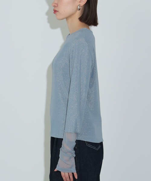 BEAMS HEART（ビームスハート）の「【WEB限定】チュールドッキング ラメ プルオーバー（Tシャツ/カットソー・レディース・サックスブルー/ブラック・FREE）」の8枚目の写真