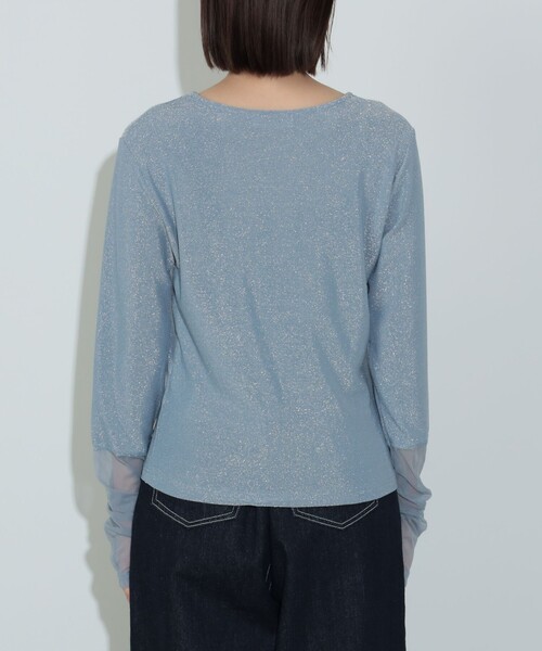 BEAMS HEART（ビームスハート）の「【WEB限定】チュールドッキング ラメ プルオーバー（Tシャツ/カットソー・レディース・サックスブルー/ブラック・FREE）」の9枚目の写真