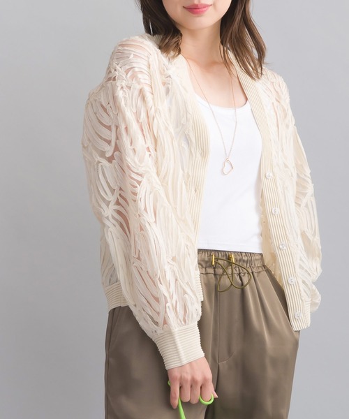 PICCIN（ピッチン）の「チュール刺繍カーディガン（Tシャツ/カットソー・レディース・ブラック/アイボリー・M）」の4枚目の写真