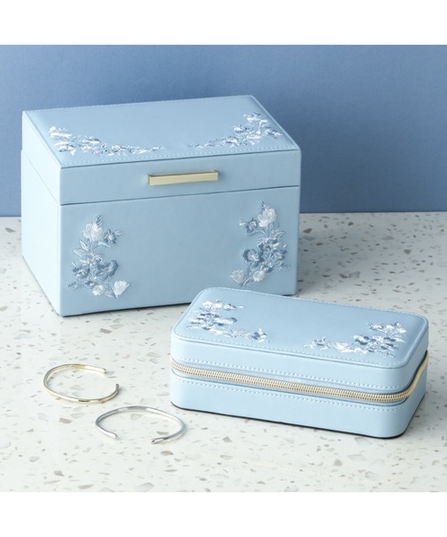 エンブロイダリーフラワー トラベルジュエリーボックス M ブルー（収納