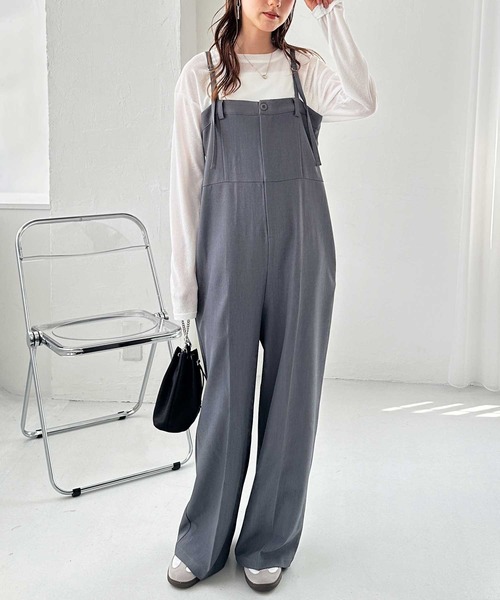 セール】とろみ素材ワンボタンベアオールインワン（サロペット