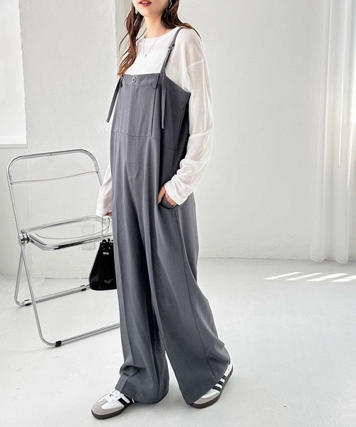 セール】とろみ素材ワンボタンベアオールインワン（サロペット