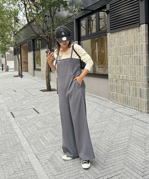 セール】とろみ素材ワンボタンベアオールインワン（サロペット