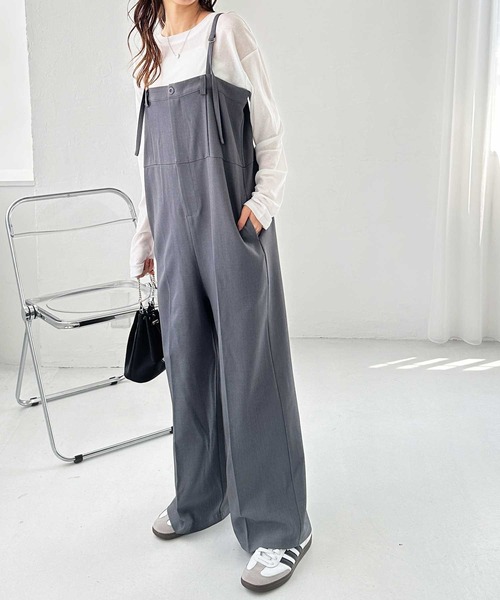 セール】とろみ素材ワンボタンベアオールインワン（サロペット